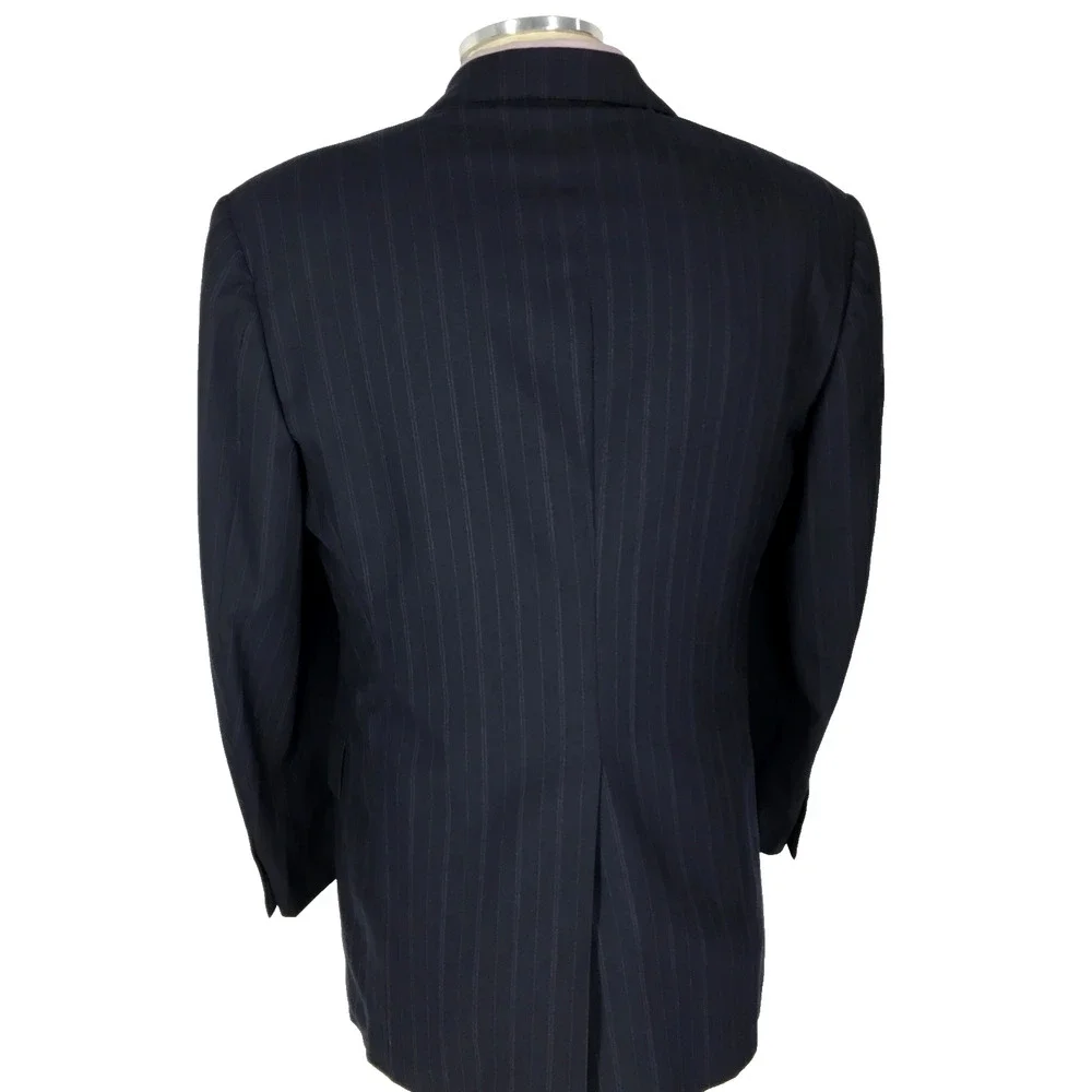 38R Polo Ralph Lauren USA Mens Vintage 2 Bttn Wool Suit Black Pinstripe Pants 32
